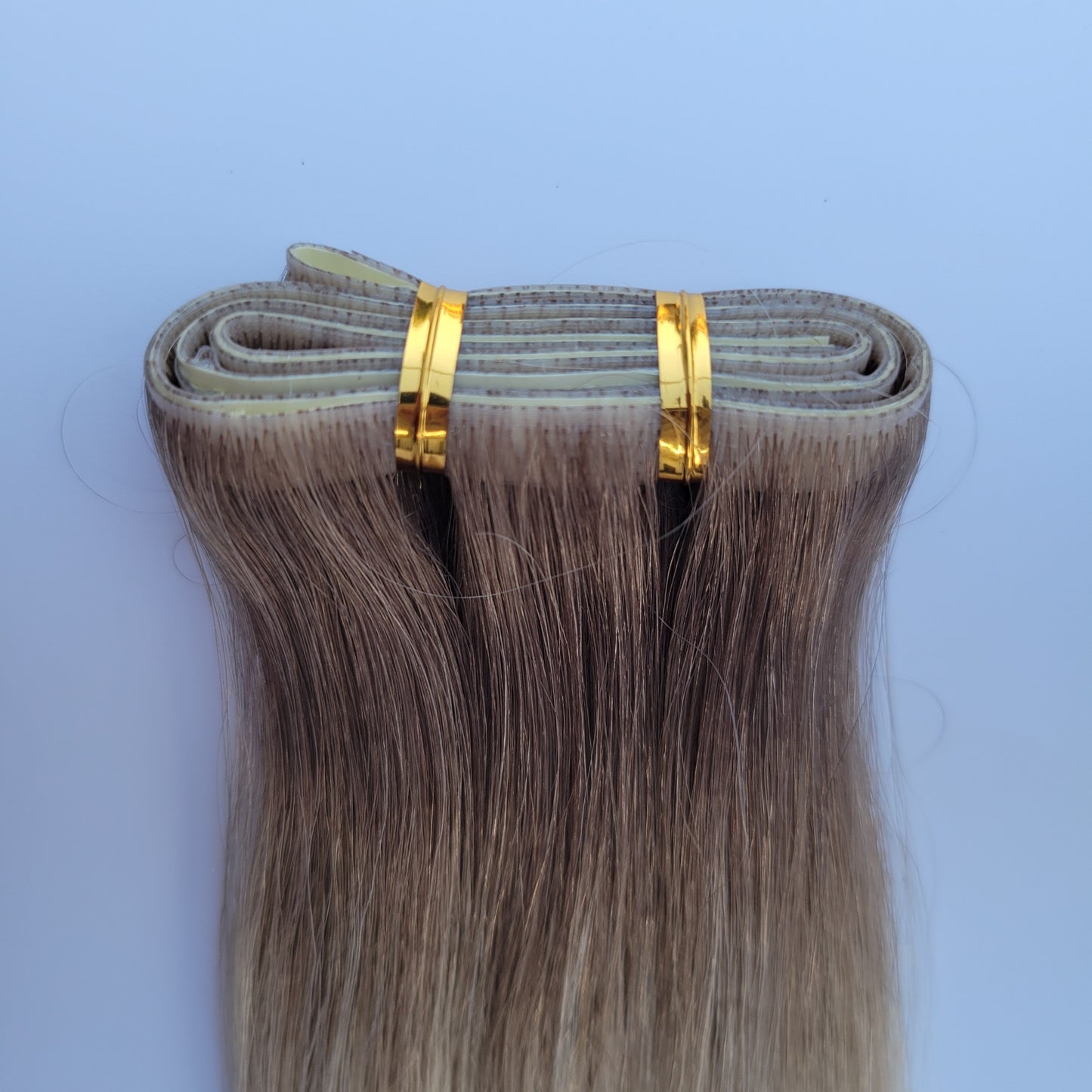 Extensions adhésives "Long Tape Weft" - Couleur #CL (#CRISTAL = Majirel 9.1 + Ombré blond polaire)
