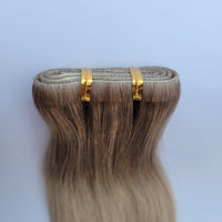 Extensions adhésives "Long Tape Weft" - Couleur #DA (#DELIA : Majirel 7 + Ombré méché beige doré)