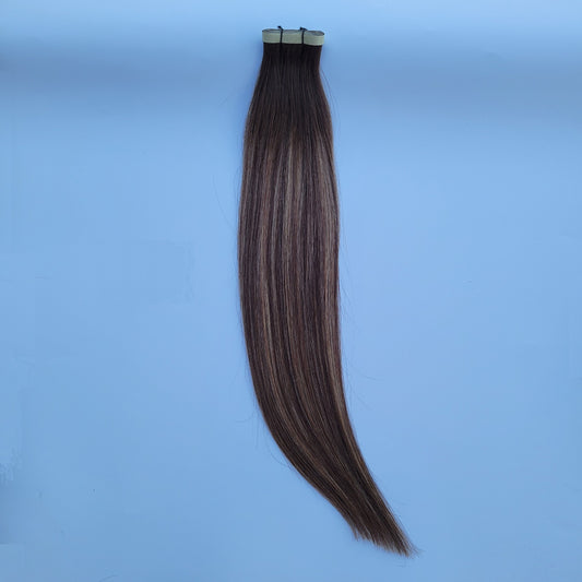 Extensions adhésives "Long Tape Weft" - Couleur #SY (#SHELLY : Majirel 6 + Balayage beige)